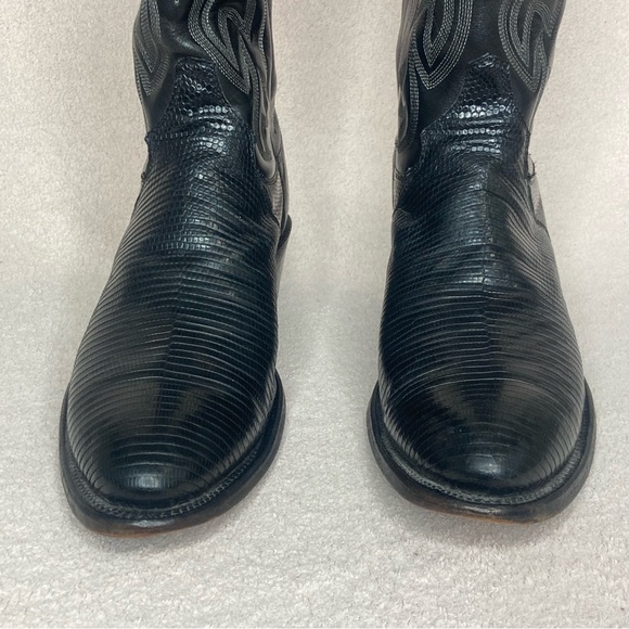 Justin Lizard Leather Western Cowgirl Boots-Women’s 8-Black/White-Genuine-Exotic - Picture 4 of 9